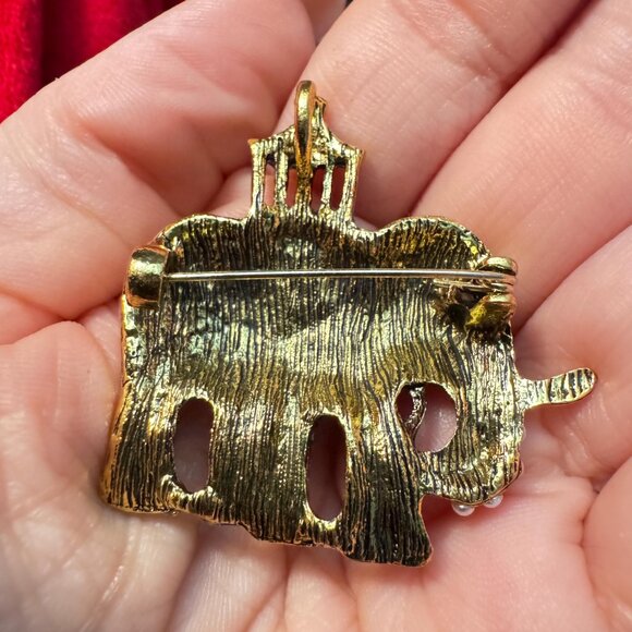 Elephant Brooch Vintage Rhinestone Enamel Figural Pin Pendant - Picture 3 of 4